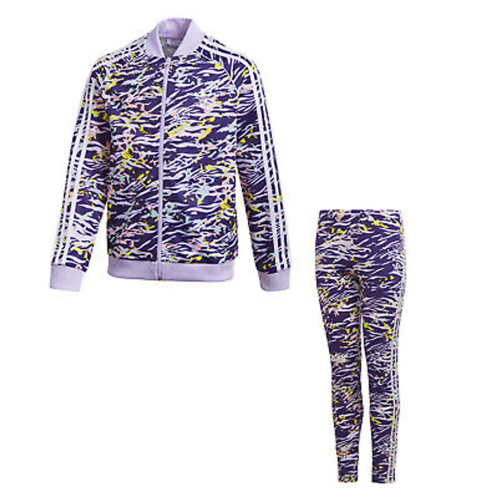B02-Girls Adidas Tracksuit M (10-12) Purple Multicolor